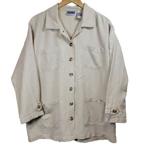 Erika & Co Linen Blend Shacket Jacket Sz L Coastal Grandma Natural Button Up